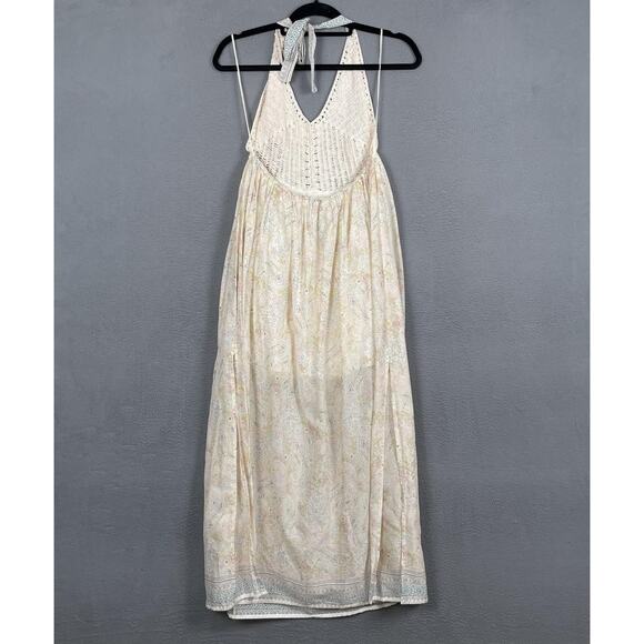 Zara Dress Womens Small Ivory Boho Crochet Halter Maxi Paisley Floral Summer NWT - Picture 2 of 16